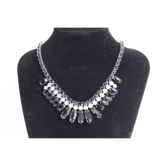 Weiss Rhinestone Necklace, Vintage Black Marquise Fringe, Signed Choker Evening - Picture 4 of 15